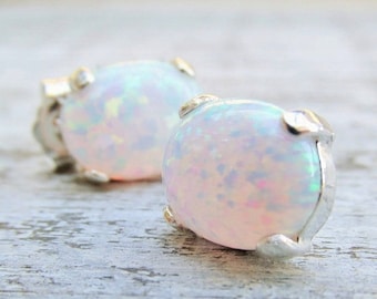 White Opal Earrings, Sterling Silver Opal Earrings, Post Earrings, Gift For Her, Bridesmaid Gifts, Studs, Opal Earrings, Silver Earrings