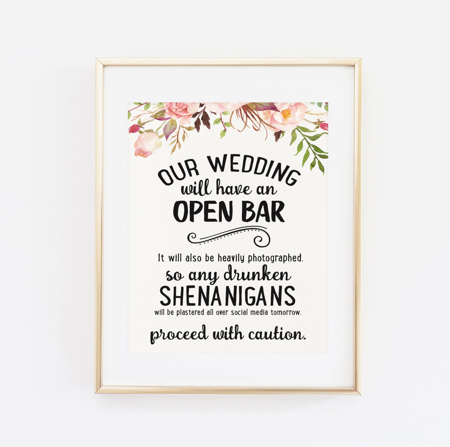 Open Bar Wedding Sign Printable Wedding Print by BaloeDesigns