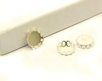 10 PCs holders for cabochons 10 mm, silver
