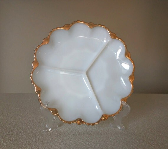 Vintage Milk Glass Dish Anchor Hocking Fire King Divided