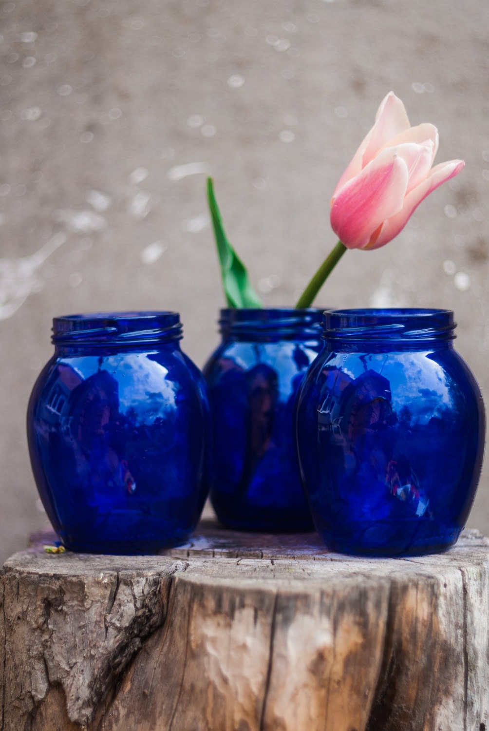 Blue jar tinted blue glass jar vase mason jar table decor