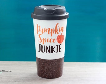 Pumpkin Spice Junkie Travel Mug, Pumpkin Spice Mug, Glitter Mug, Pumpkin Glitter Coffee Mug, Fall Mug, Glitter Fall Mug,