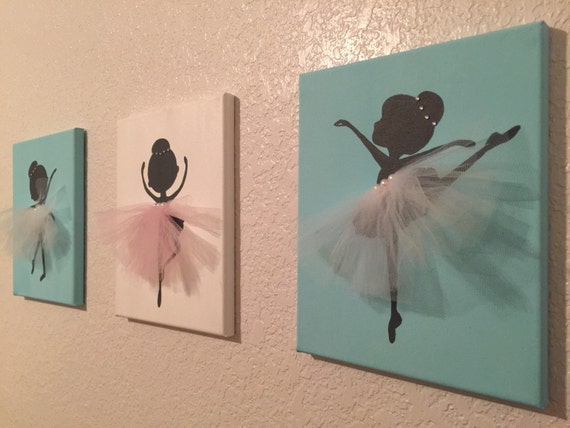 Set Of 3 Dancing Ballerinas Wall Blue Grey And By Jazzbyjazmin 