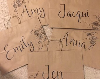 LARGE Bridesmaid gift bag - custom kraft bag - bridesmaid gift - flower girl gift bag