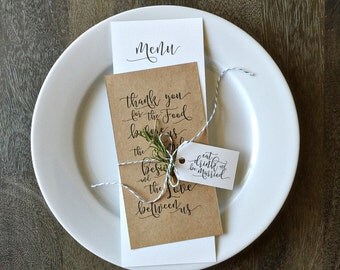Printable Wedding Menu Templates, Printable Thank You Table Card - INSTANT DOWNLOAD