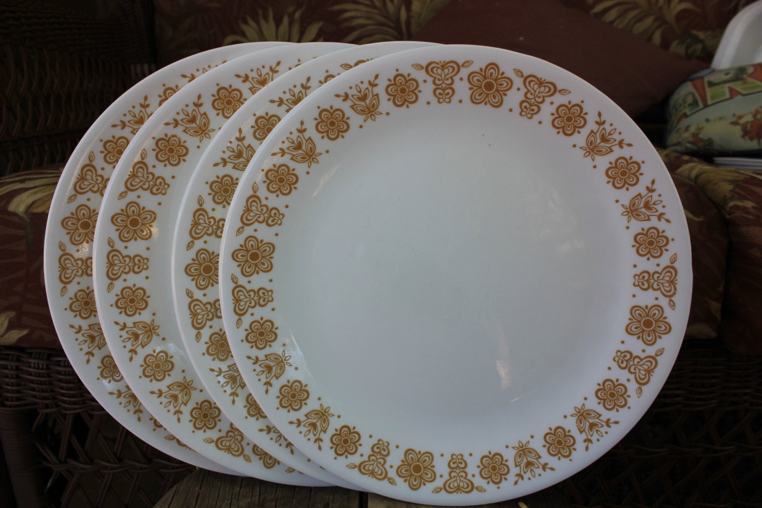 1970 Corelle by Corning BUTTERFLY GOLD Set of 4 Four Dinner