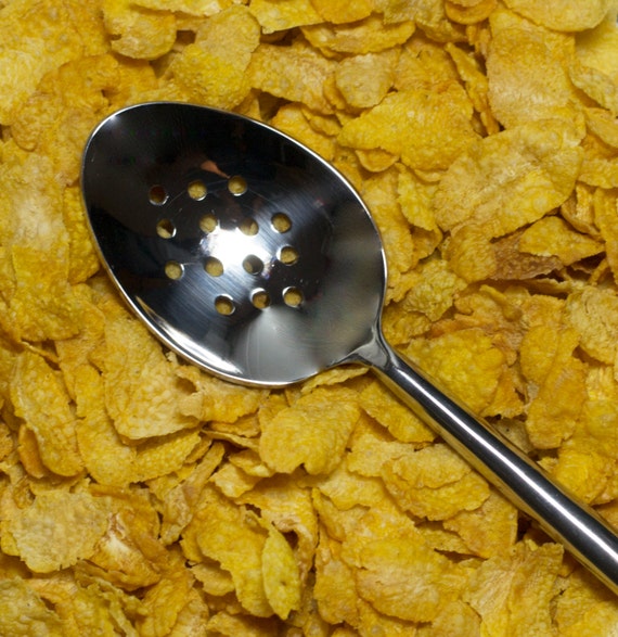 Perforated Cereal Spoon Handmade Slotted Straining Stainless