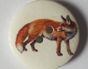 Pack of 15 Wooden Wildlife Craft Buttons - British Hedgerow Garden Animals - Fox - 18mm 25mm