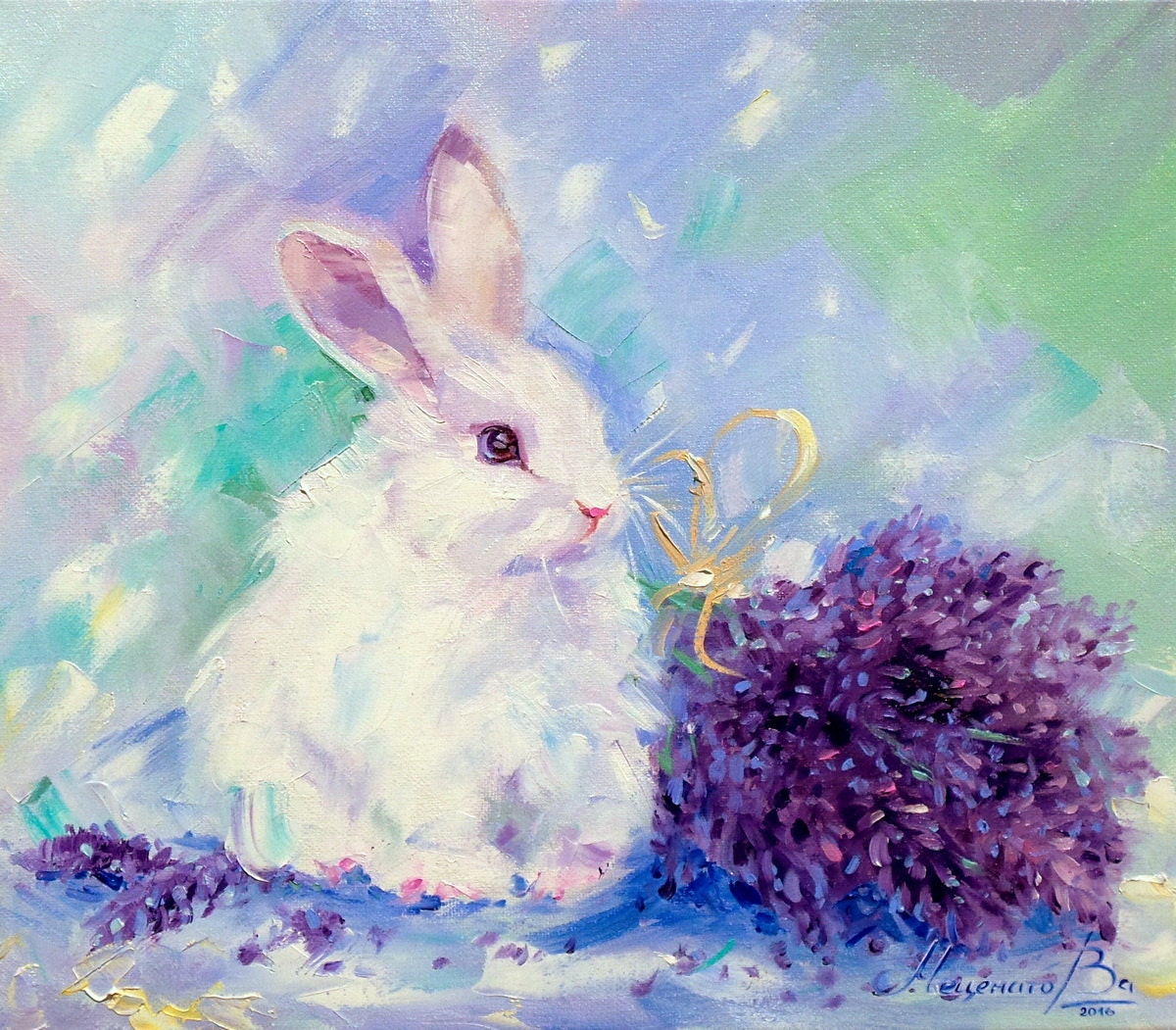 Bunny painting Rabbit painting Lavender plant Lavender