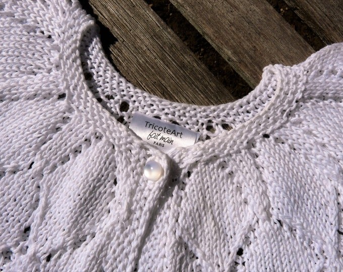 Vest girl hand knitting, knitted vest girl white cotton hand made, vest girl 1-4 years hand knitted, white cardigan for girls