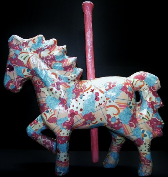 Items similar to Large Paper Mache Carousel Horse on Etsy