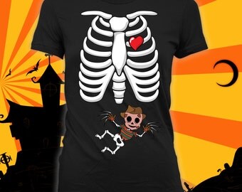 Pregnant Skeleton Shirt (Freddy Krueger) - Pregnant Halloween Costume, Skeleton Shirt,Halloween Pregnancy Announcement,not maternity-CCB-282