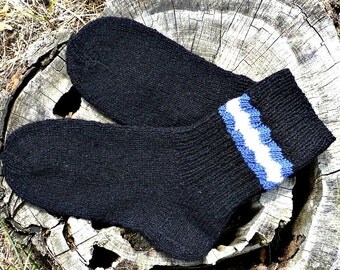 Mens knit socks handmade winter clothing black socks mens wool socks gift for men warm feet accessory christmas gift color stripes boot-top