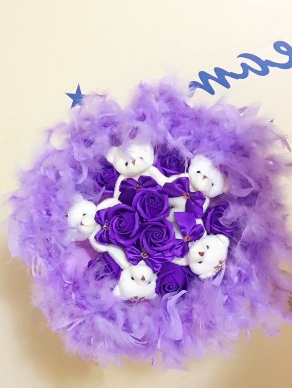 flower teddy bear purple