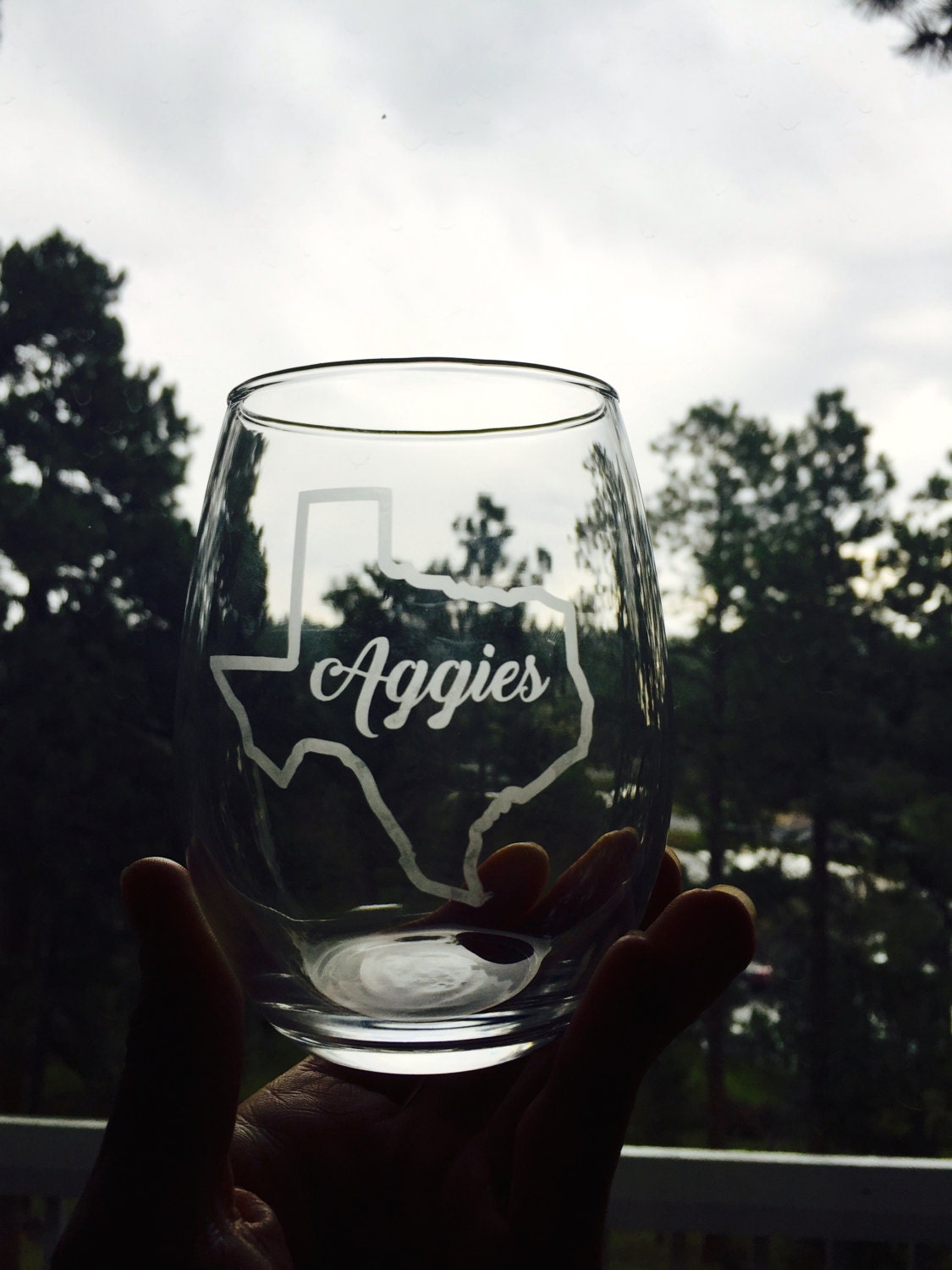 Texas Aggies Etched Stemless Wine Glass 15 oz