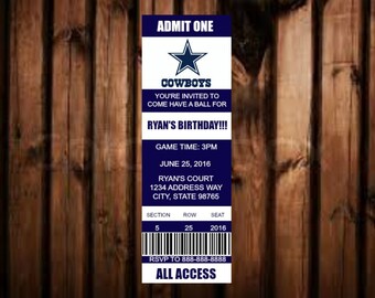 Cowboy ticket birthday invitation, cowboy birthday, cowboy invitation, football bday, cowboy ticket invitation, 2 tickets on 4x6