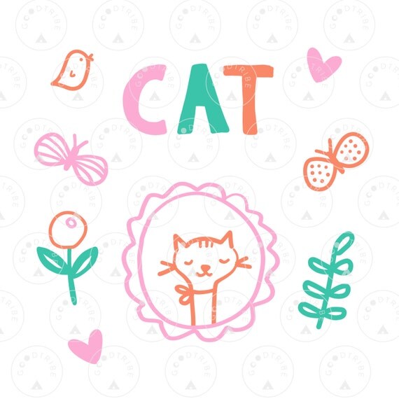 Download Cat Doodle SVG Cut File Hand Lettered Silhouette Cricut