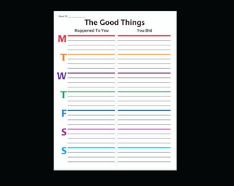 Gratitude Journal Self-Esteem Building Printable Mental Health Depression Positive Thinking School Counselor Psychologist Children Therapist