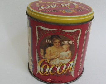 Collectible Vintage By Houten's Cocoa Tin, Red Label-Made in Germany-