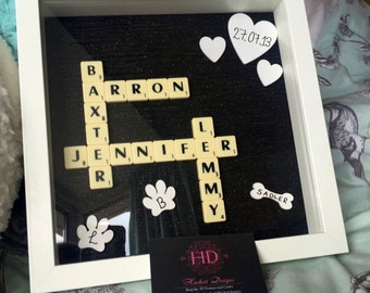 Personalised family gift, Family shadow box, first home gift, new family gift, scrabble tiles, wall art, custom home, moving away gift,