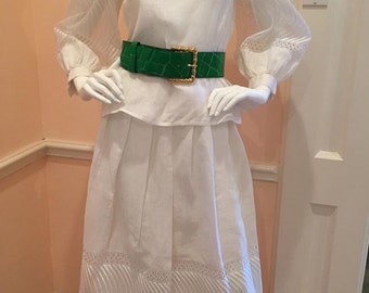white linen ensemble separates skirt blouse puff sleeve