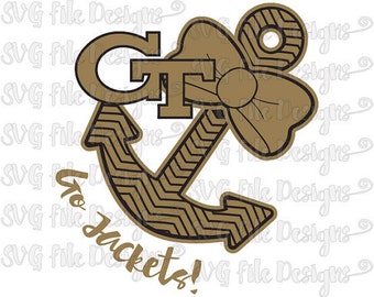 Go Jackets Georgia Tech Yellow Jackets Logo Chevron Anchor Bow Design Cutting File in Svg, Eps, Dxf, Png, Jpeg for Cricut & Silhouette