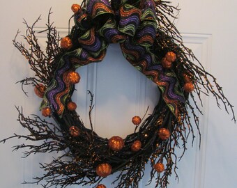 Orange Pumpkin Grapevine Wreath