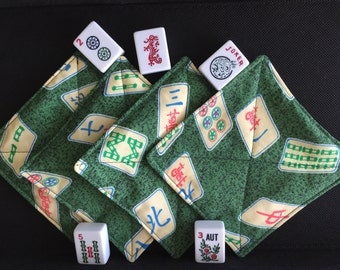 Set of 4 Mah Jongg Quilted Fabric Coasters, Mah Jong Novelty, Mah Jongg Coasters, Mah Jongg Gift, Mah Jongg Fun, MahJong, Mah Jongg Game