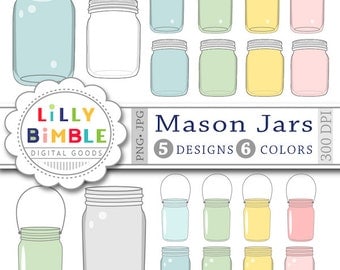 Mason Jars Clipart Spring Summer clip art for wedding invites, birthdays, cards, scrapbooking Instant Download