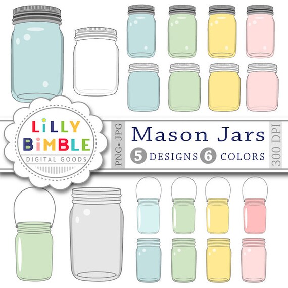 80% off Mason Jars Clipart Spring Summer clip art for wedding invites, birthdays, cards, scrapbooking Instant Download Il_570xn