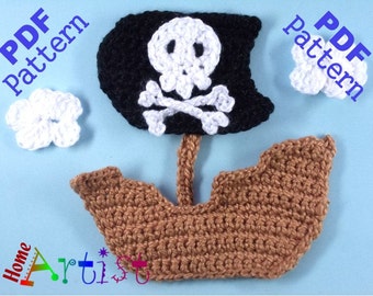 Pirate Ship Crochet Applique Pattern