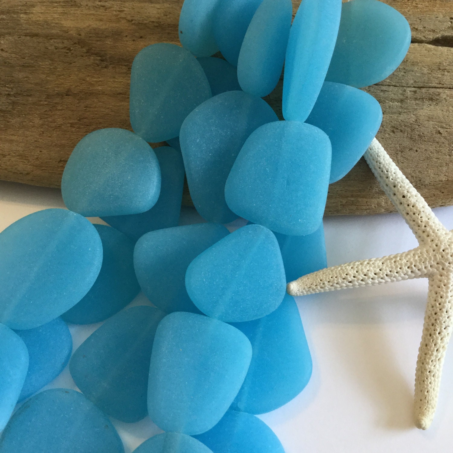 Seafoam blue sea glass beads drilled beach glass Seaglass
