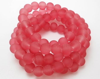 50 Hint Of Red Matte Sea Glass Beads 8mm frosted beach glass round (H5012)