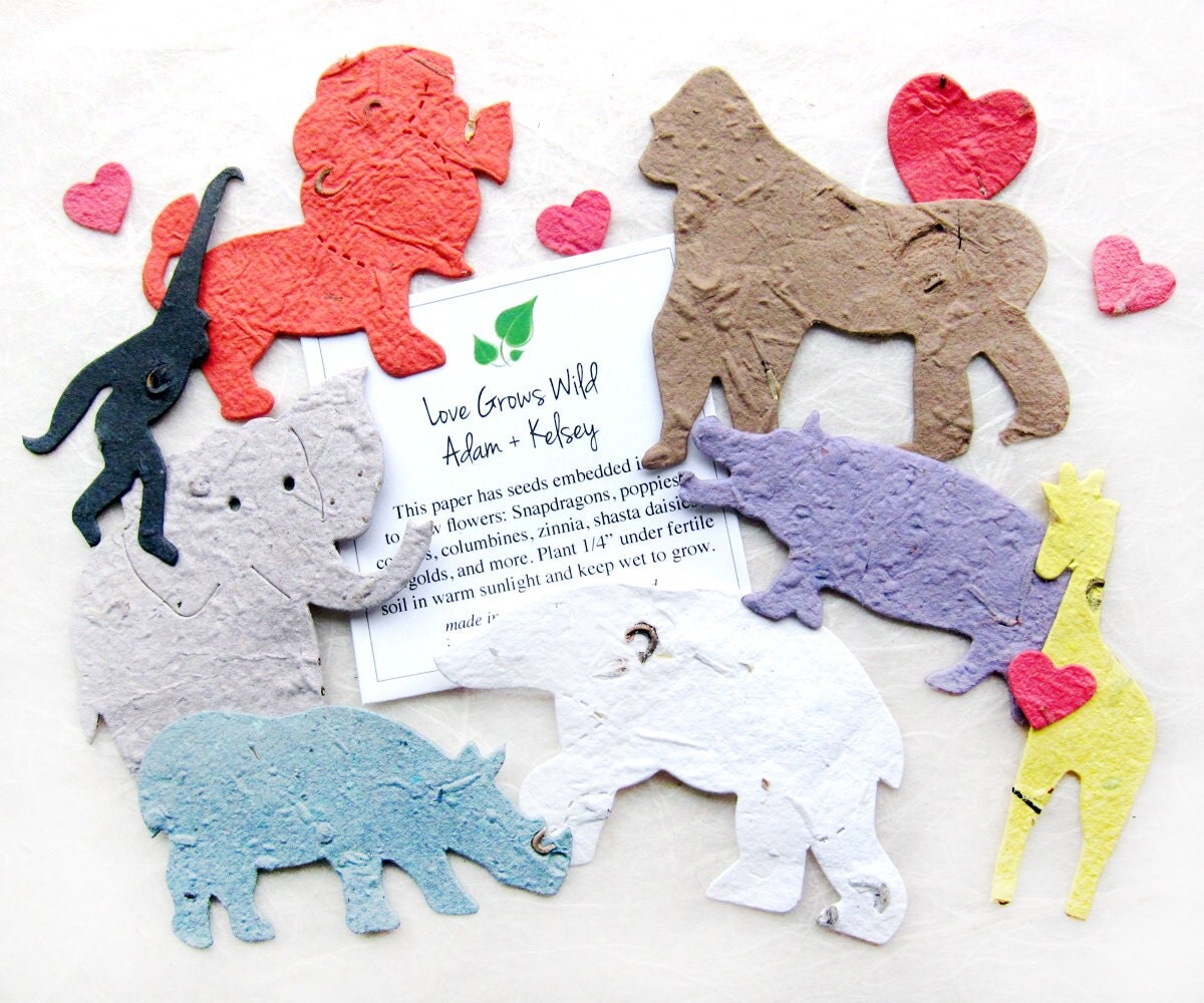 10 Plantable Zoo Animal Baby Shower Favors Flower Seed Paper
