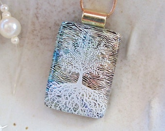 Tree of Life Dichroic Pendant, Necklace, Glass Jewelry, Necklace Included, A9