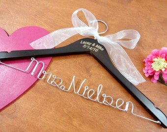 Engraved Hangers - Custom Wedding Dress Hangers - Wedding Day Hanger - Engraved Wood Hanger - Engraved Wedding - Shower Gift - Coat Hanger