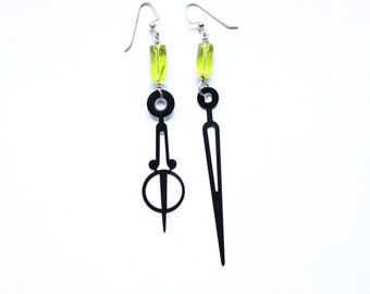 Art Deco Steampunk Clock Hand Earrings - Lime