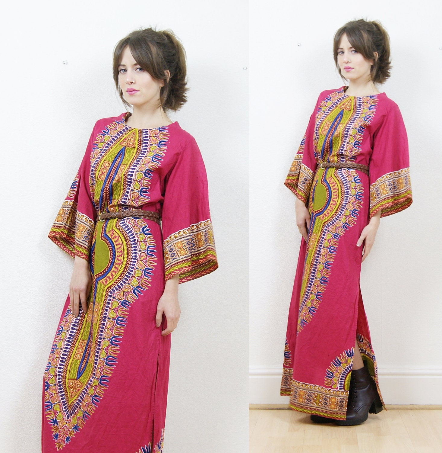 Vintage kaftan dress maxi kaftan tribal print dress ethnic