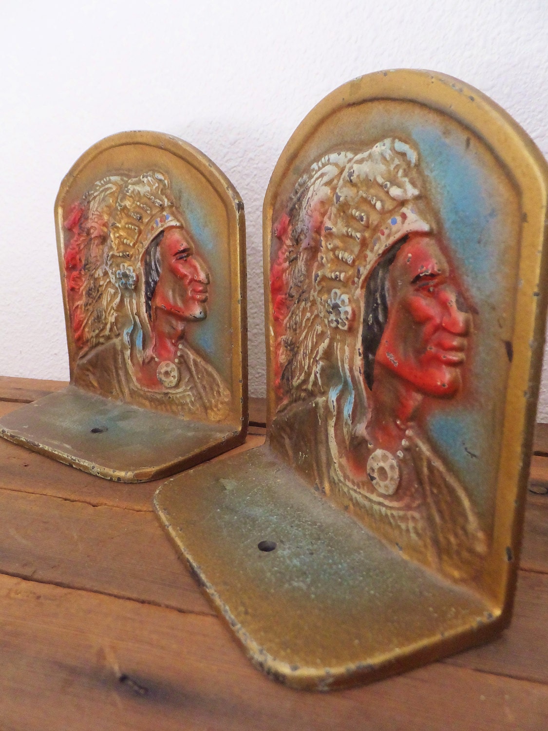 decorative bookends red indian warrior chief