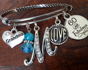 60th birthday, 60th birthday gifts for women, 50th birthday, grandma birthday, best friend gift, BANGLE, 40th birthday, milestone birthday