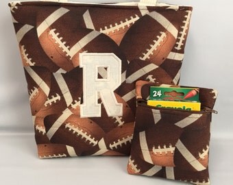 FOOTBALL ... BOY's Tote and Crayon Pouch SET ... ... Child Size Bag ... Ring Bearer .. Baseball, Soccer, Basketball also Available
