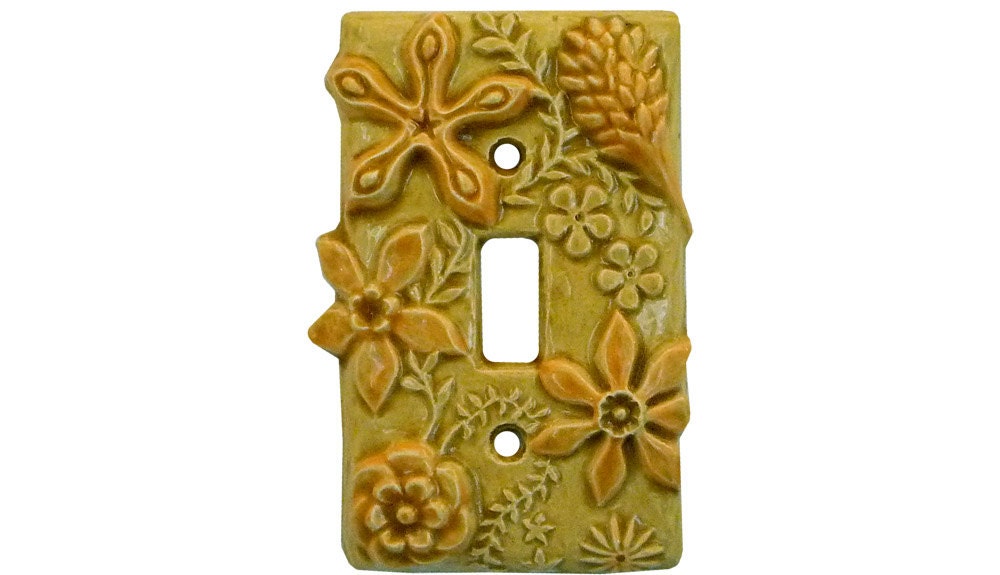 Flowers Ceramic Light Switch Cover single toggle in apricot