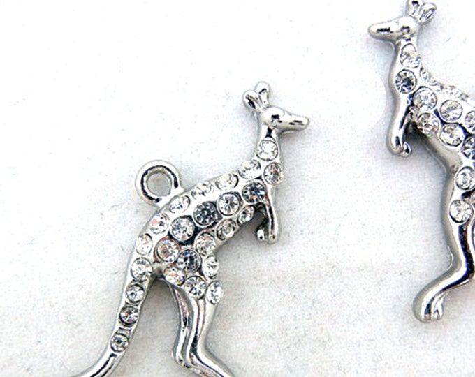 Pair of Silver-tone Kangaroo Charms with Rhinestones