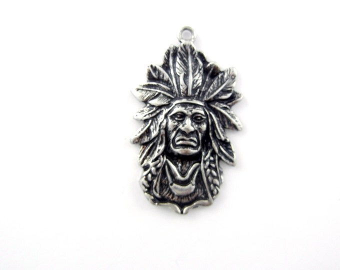 American Indian Charm Pendant Antique Silver-tone
