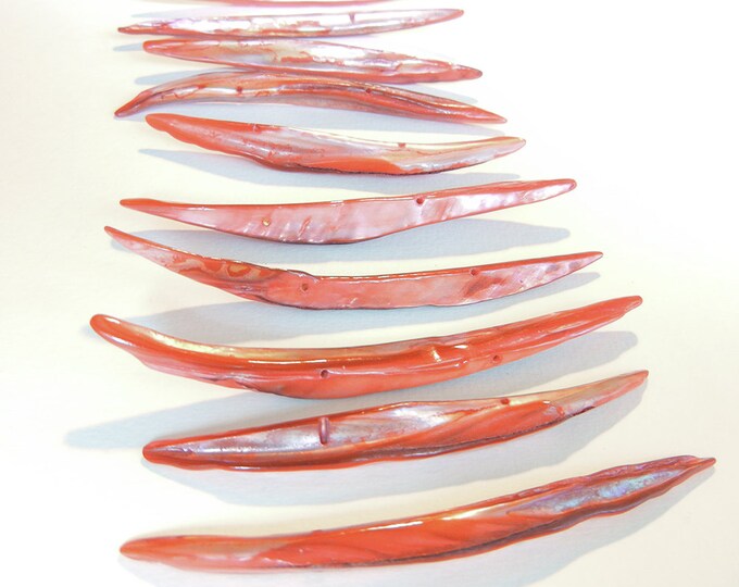 13 Long Red Dyed Abalone Beads