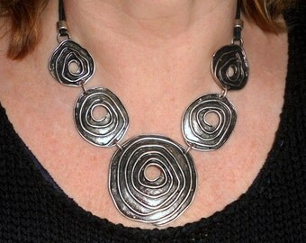 Statement necklace, silver bib necklace, ethnic jewelry, boho jewelry, rustic necklace, metal jewelry, bohemian necklace, silver jewelry
