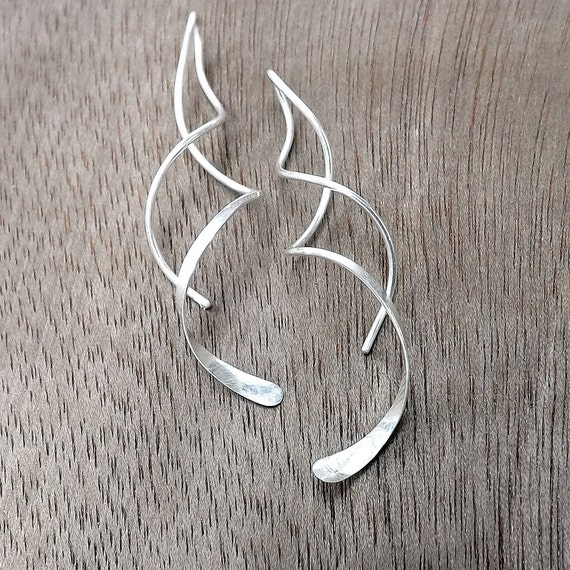 Silver Twisted Threader Earrings Spiral Sterling Silver Long