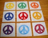 Set of 9 Bright Peace Signs Applique Quilt  6" x 6" Blocks