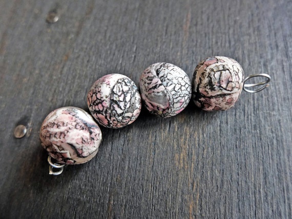 Fractured Stones- rustic crackle polymer clay art bead earring pairs (4)- handmade artisan beads- grey and pink