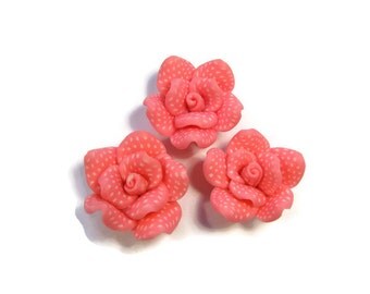Pink Polymer Clay Rose 30mm Beads Set of Three